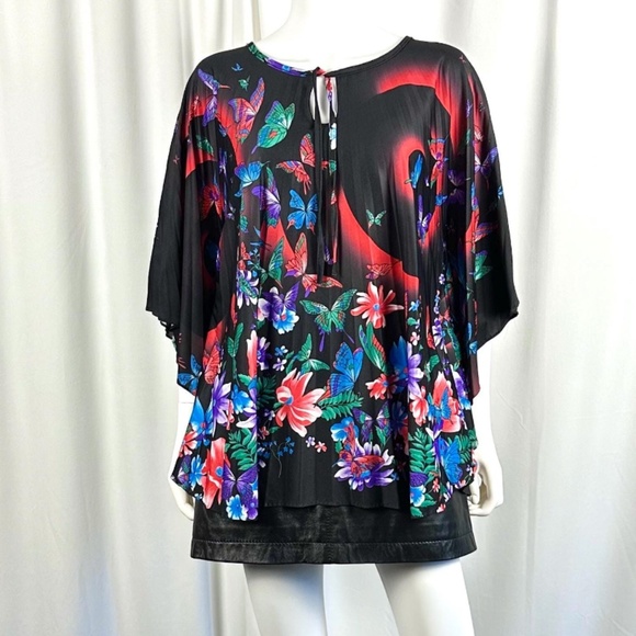 Vintage 70’s ‘Ms Tops of California Inc’ Floral Butterfly Kaftan Cape Blouse M/L - Picture 1 of 10